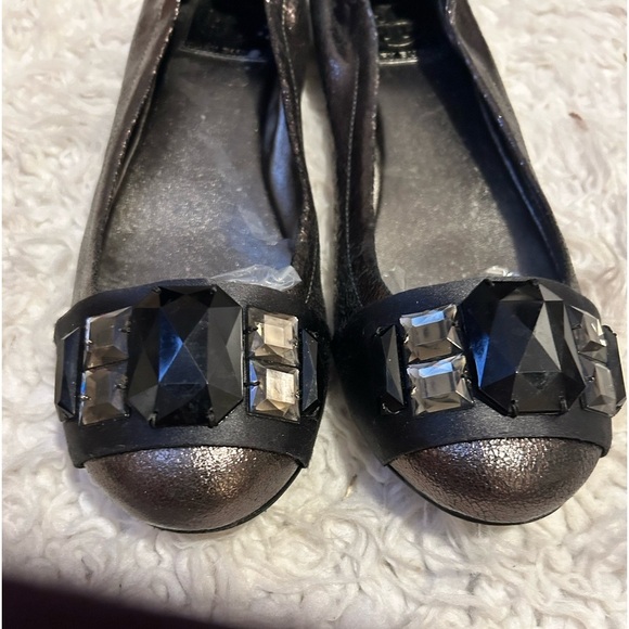 Tory Burch 9.5 M Black Jeweled Flats Ballet Shoes Genuine Leather 👠S6 - Picture 2 of 11